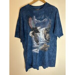 Vintage 2000 The Mountain Eagle Soaring Waterfall Graphic Shirt XL Patriotic 4th
